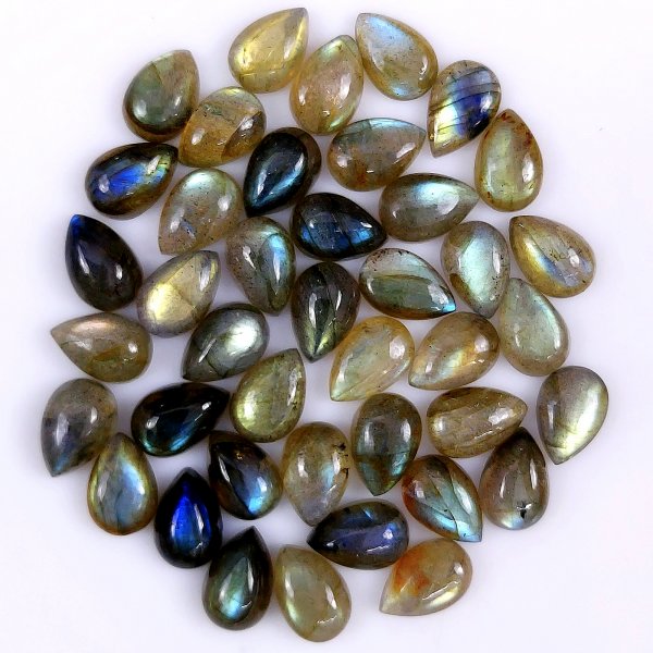41 Pcs 132Cts Natural Labradorite Cabochon pear Shape Multifire Calibrated Loose Gemstone for jewelry making Wholesale Lots Size8x12mm#G-1586