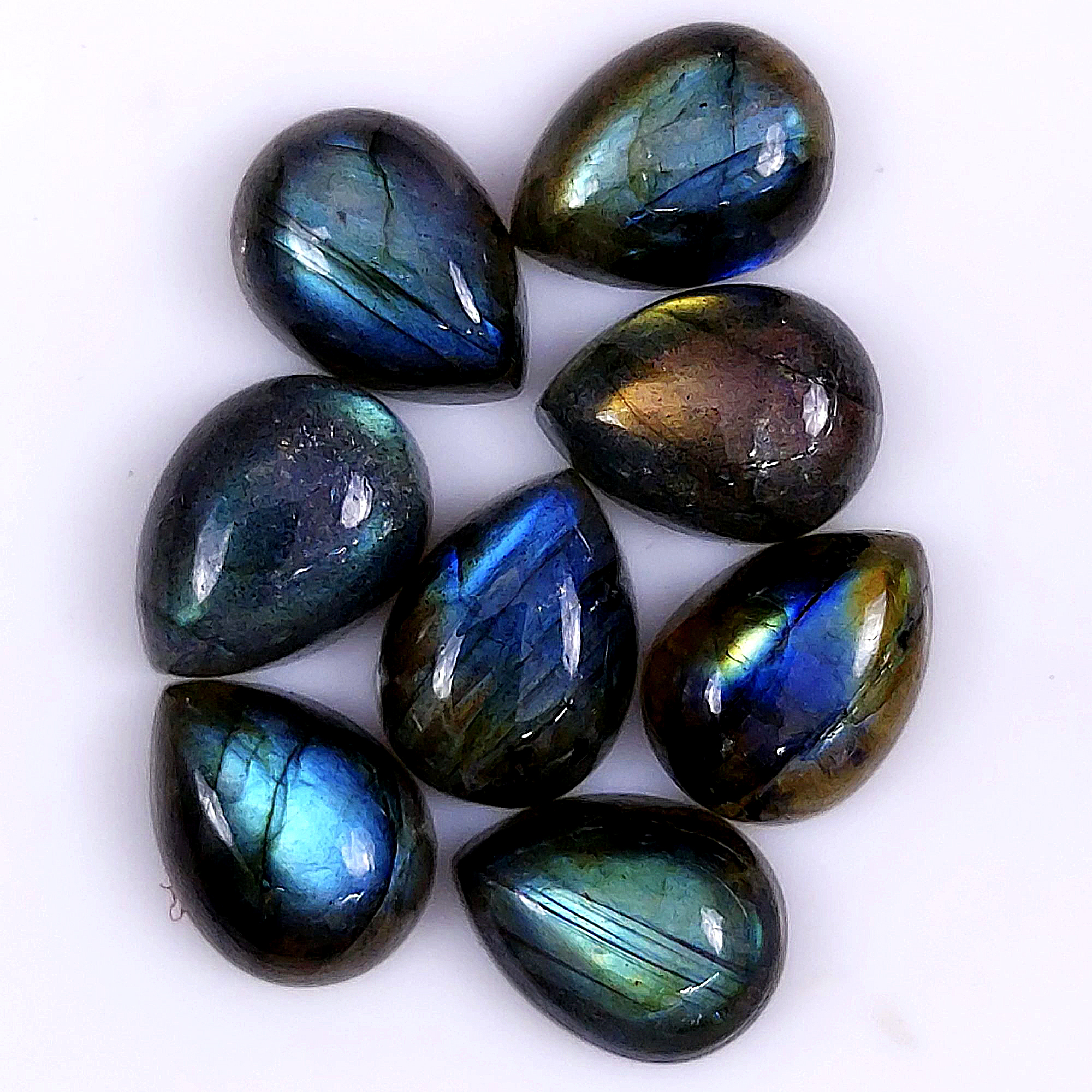 8 Pcs 73Cts Natural Labradorite Cabochon pear Shape Multifire Calibrated Loose Gemstone for jewelry making Wholesale Lots Size12x16mm#G-1588