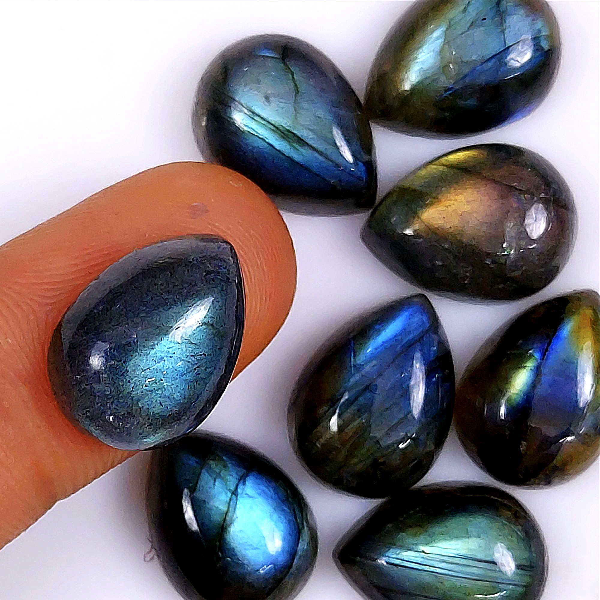 8 Pcs 73Cts Natural Labradorite Cabochon pear Shape Multifire Calibrated Loose Gemstone for jewelry making Wholesale Lots Size12x16mm#G-1588
