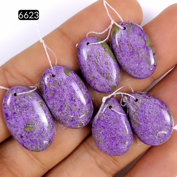3Pair 53Cts Natural Purple Stichtite Cabochon Gemstone Earring Pairs fancy shape Serpentine Jewelry smooth Drilled matching pairs dangle Earring 22x14 18x14mm#6623