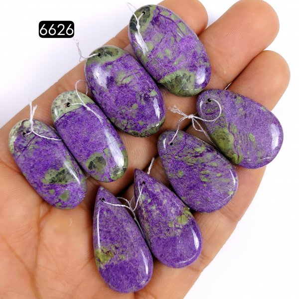 4Pair 146Cts Natural Purple Stichtite Cabochon Gemstone Earring Pairs fancy shape Serpentine Jewelry smooth Drilled matching pairs dangle Earring 34x15 30x15mm#6626
