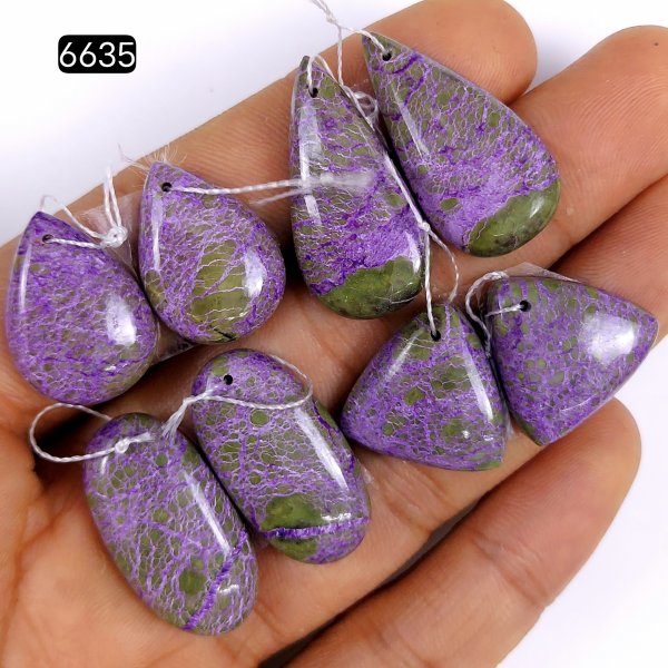 4Pair 102Cts Natural Purple Stichtite Cabochon Gemstone Earring Pairs fancy shape Serpentine Jewelry smooth Drilled matching pairs dangle Earring 30x15 20x14mm#6635