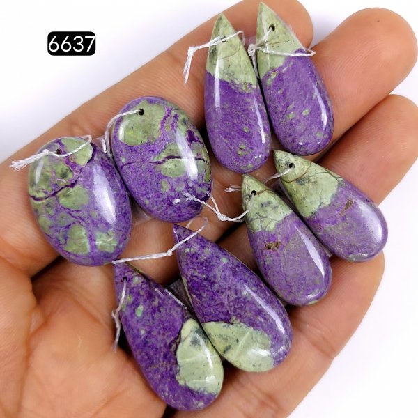 4Pair 94Cts Natural Purple Stichtite Cabochon Gemstone Earring Pairs fancy shape Serpentine Jewelry smooth Drilled matching pairs dangle Earring 34x15 27x14mm#6637