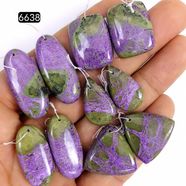 5Pair 149Cts Natural Purple Stichtite Cabochon Gemstone Earring Pairs fancy shape Serpentine Jewelry smooth Drilled matching pairs dangle Earring 34x14 24x14mm#6638