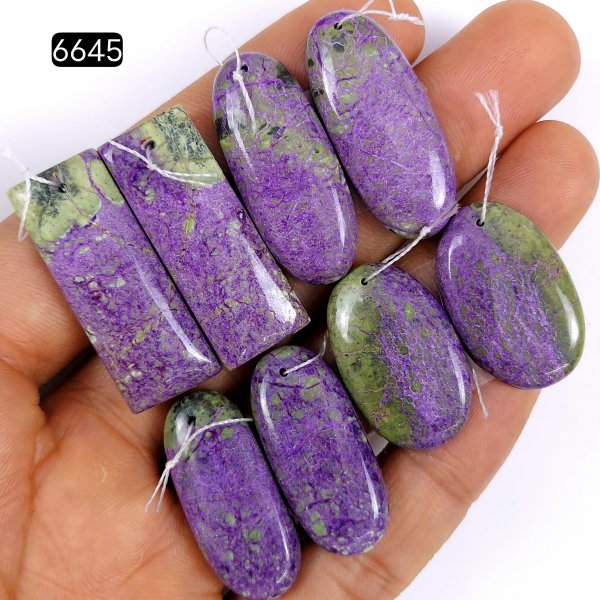 4Pair 132Cts Natural Purple Stichtite Cabochon Gemstone Earring Pairs fancy shape Serpentine Jewelry smooth Drilled matching pairs dangle Earring 32x14 22x15mm#6645