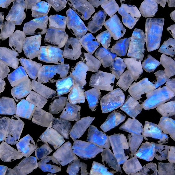 186Cts. Natural Blue Fire Rainbow Moonstone Rough Loose Gemstone Lot Slice 10X5 5X4mm.