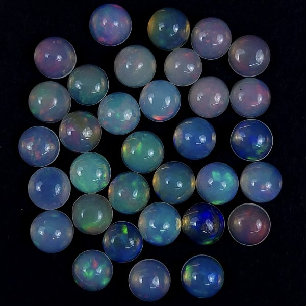 33Pcs 19Cts Natural Ethiopian Multi Fire Opal Semi Precious Gemstone Loose Flat Back Cabochons Ethiopian Opal round Cabochon Precious Calibrated Loose OPAL BIRTHSTONE  6x6mm#6701