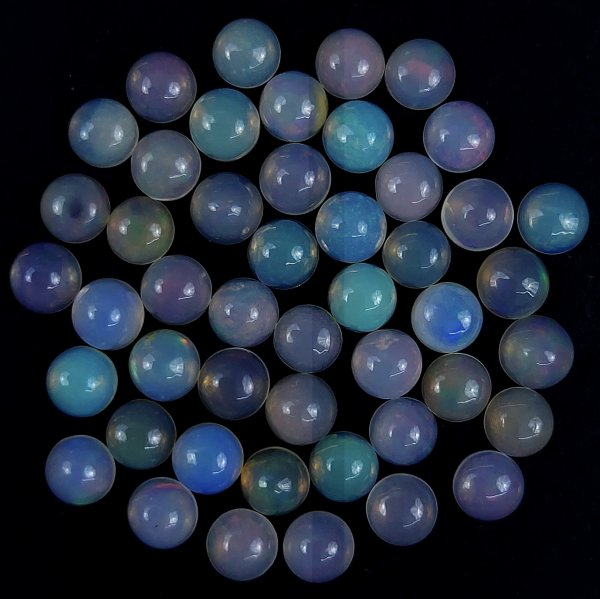 47Pcs 26Cts Natural Ethiopian Multi Fire Opal Semi Precious Gemstone Loose Flat Back Cabochons Ethiopian Opal round Cabochon Precious Calibrated Loose OPAL BIRTHSTONE  6x6mm#6702