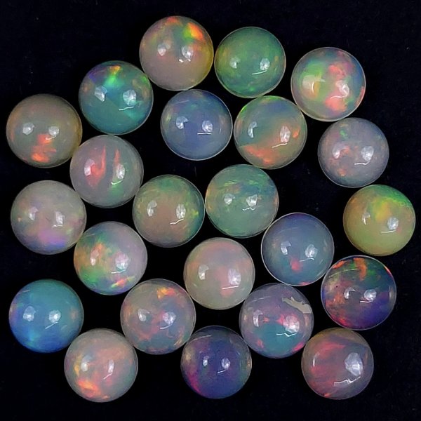 23Pcs 15Cts Natural Ethiopian Multi Fire Opal Semi Precious Gemstone Loose Flat Back Cabochons Ethiopian Opal round Cabochon Precious Calibrated Loose OPAL BIRTHSTONE  6x6mm#1547