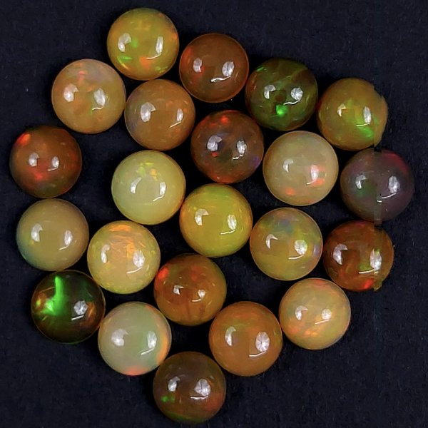 22Pcs 14Cts Natural Ethiopian Multi Fire Opal Semi Precious Gemstone Loose Flat Back Cabochons Ethiopian Opal round Cabochon Precious Calibrated Loose OPAL BIRTHSTONE  6x6mm#1549