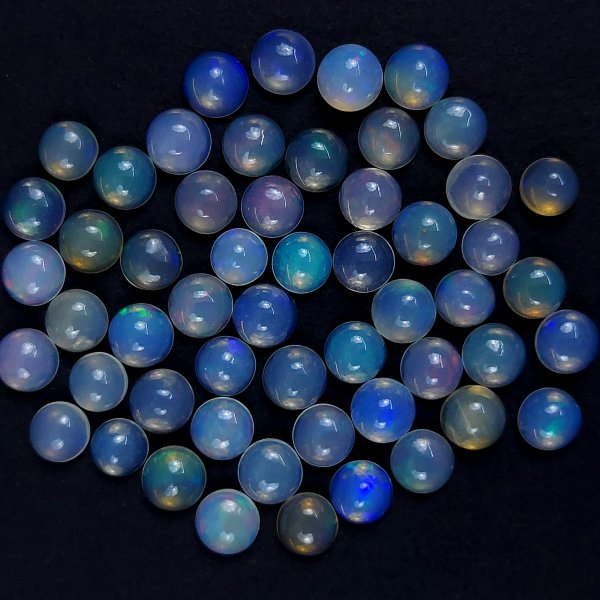 54Pcs 29Cts Natural Ethiopian Multi Fire Opal Semi Precious Gemstone Loose Flat Back Cabochons Ethiopian Opal round Cabochon Precious Calibrated Loose OPAL BIRTHSTONE  6x6mm#1550