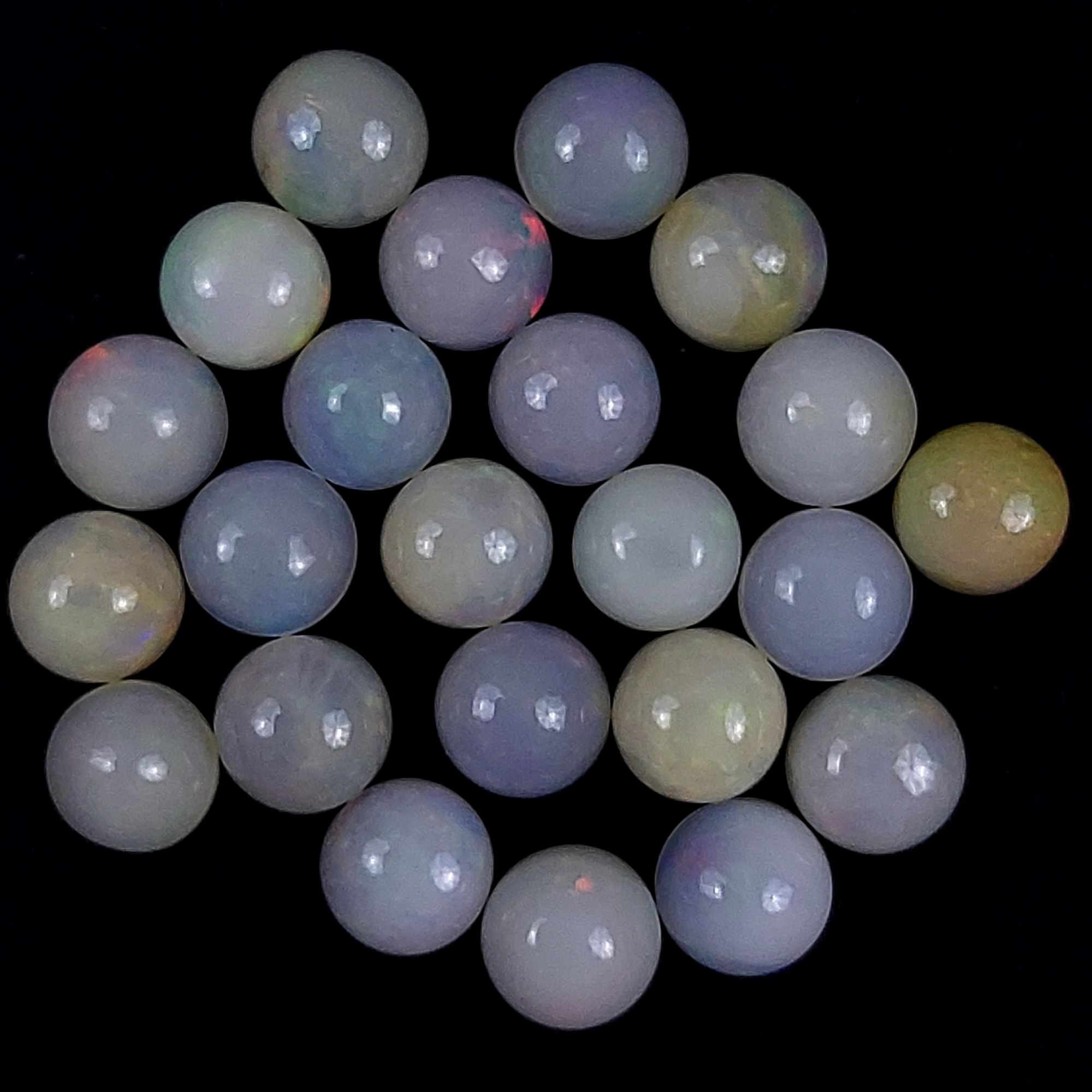 23Pcs 31Cts Natural Ethiopian Multi Fire Opal Semi Precious Gemstone Loose Flat Back Cabochons Ethiopian Opal round Cabochon Precious Calibrated Loose OPAL BIRTHSTONE  8x8mm1551