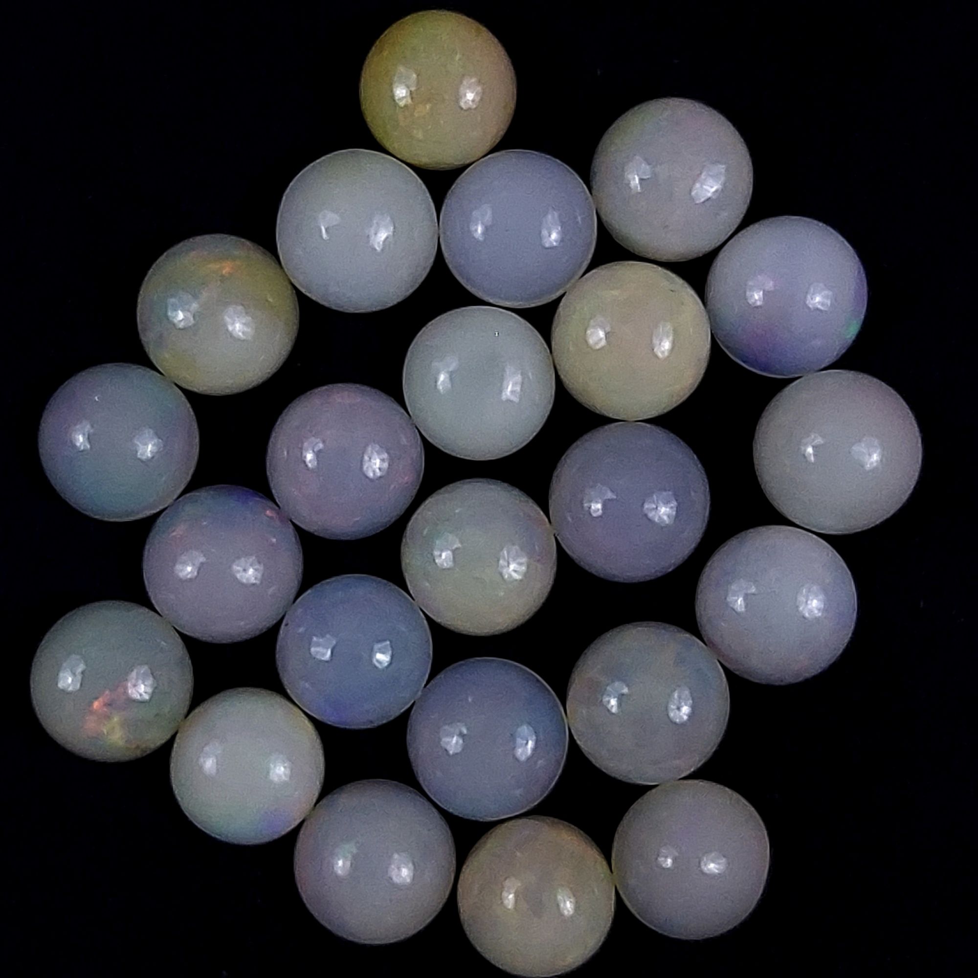 23Pcs 31Cts Natural Ethiopian Multi Fire Opal Semi Precious Gemstone Loose Flat Back Cabochons Ethiopian Opal round Cabochon Precious Calibrated Loose OPAL BIRTHSTONE  8x8mm1551