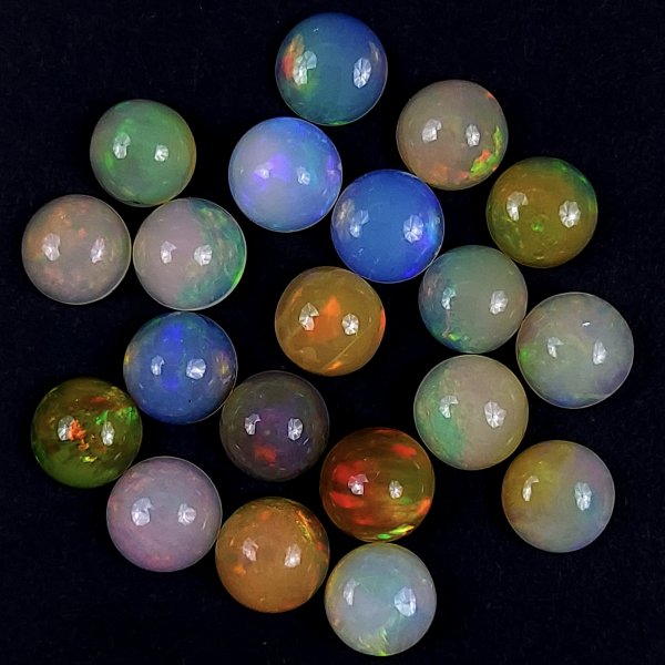 20Pcs 27Cts Natural Ethiopian Multi Fire Opal Semi Precious Gemstone Loose Flat Back Cabochons Ethiopian Opal round Cabochon Precious Calibrated Loose OPAL BIRTHSTONE  8x8mm#1552