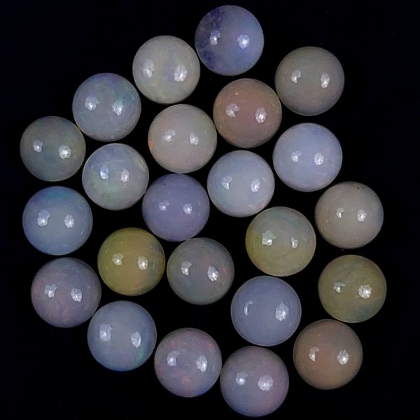 23Pcs 33Cts Natural Ethiopian Multi Fire Opal Semi Precious Gemstone Loose Flat Back Cabochons Ethiopian Opal round Cabochon Precious Calibrated Loose OPAL BIRTHSTONE  8x8mm#1553