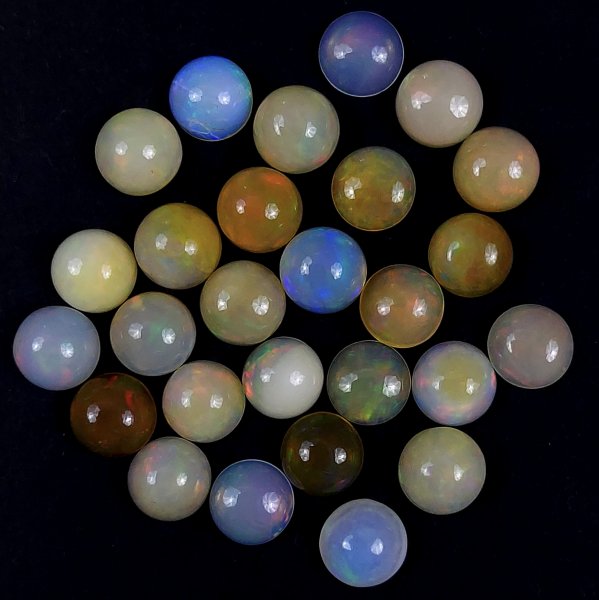 27Pcs 36Cts Natural Ethiopian Multi Fire Opal Semi Precious Gemstone Loose Flat Back Cabochons Ethiopian Opal round Cabochon Precious Calibrated Loose OPAL BIRTHSTONE  8x8mm#1554
