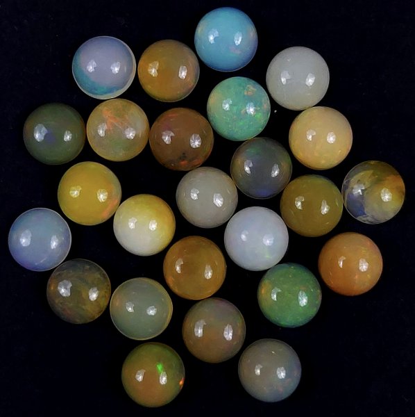 25Pcs 34Cts Natural Ethiopian Multi Fire Opal Semi Precious Gemstone Loose Flat Back Cabochons Ethiopian Opal round Cabochon Precious Calibrated Loose OPAL BIRTHSTONE  8x8mm#1555