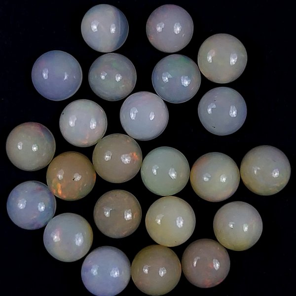 23Pcs 35Cts Natural Ethiopian Multi Fire Opal Semi Precious Gemstone Loose Flat Back Cabochons Ethiopian Opal round Cabochon Precious Calibrated Loose OPAL BIRTHSTONE  8x8mm#1556