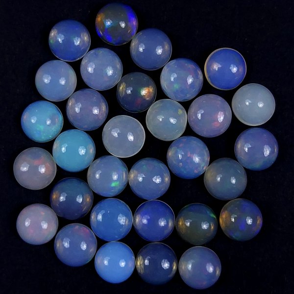 31Pcs 40Cts Natural Ethiopian Multi Fire Opal Semi Precious Gemstone Loose Flat Back Cabochons Ethiopian Opal round Cabochon Precious Calibrated Loose OPAL BIRTHSTONE  8x8mm#1557