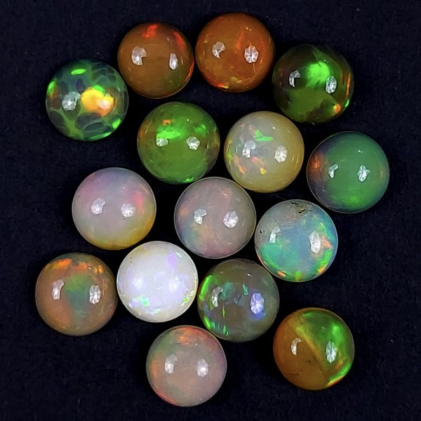 15Pcs 22Cts Natural Ethiopian Multi Fire Opal Semi Precious Gemstone Loose Flat Back Cabochons Ethiopian Opal round Cabochon Precious Calibrated Loose OPAL BIRTHSTONE  8x8mm#1558