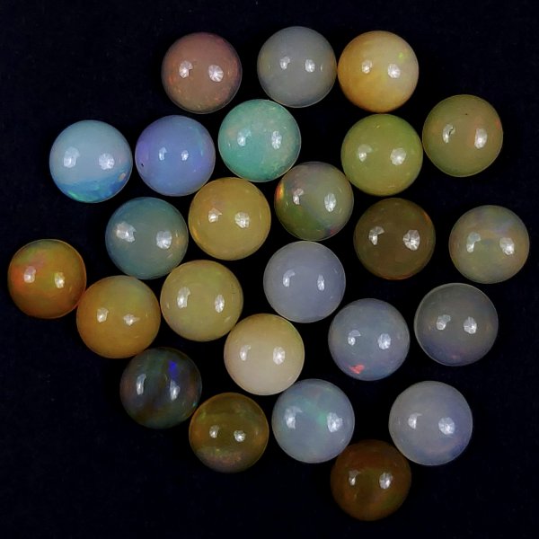 25Pcs 35Cts Natural Ethiopian Multi Fire Opal Semi Precious Gemstone Loose Flat Back Cabochons Ethiopian Opal round Cabochon Precious Calibrated Loose OPAL BIRTHSTONE  8x8mm#1559
