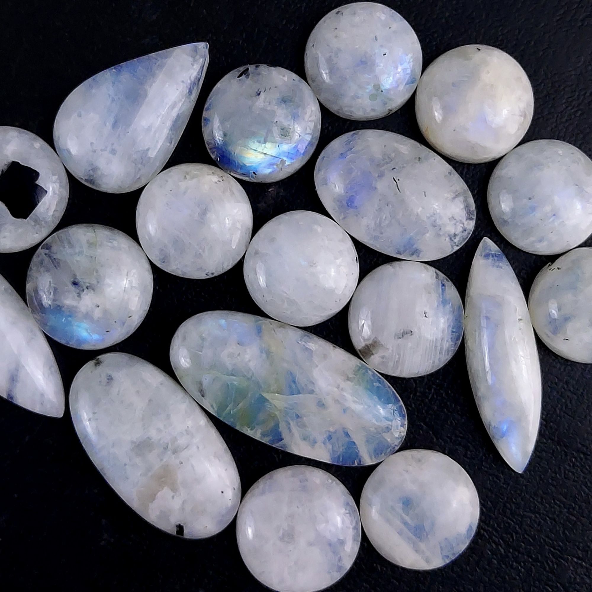 18Pcs 299Cts Natural Rainbow Cabochon Gemstone For Jewelry Making Crystal Cabochon Semi-Precious Rainbow Moonstone Flat Back Gemstone Lot 35x16 15x15mm#678