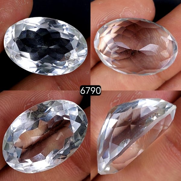 1Pc 30Cts Natural Crystal Quartz Faceted Cabochon Gemstone Oval Shape Crystal 24x16 mm#6790