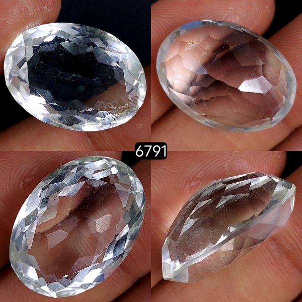 1Pc 32Cts Natural Crystal Quartz Faceted Cabochon Gemstone Oval Shape Crystal 24x18mm#6791