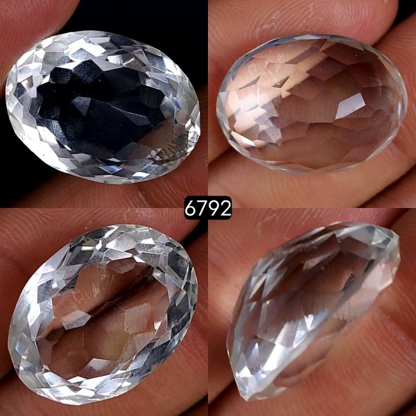 1Pc 31Cts Natural Crystal Quartz Faceted Cabochon Gemstone Oval Shape Crystal 24x18mm#6792