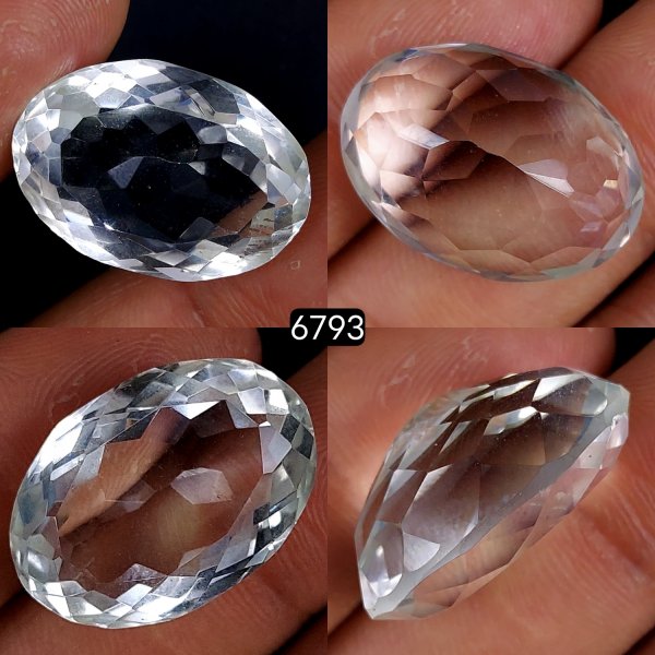 1Pc 31Cts Natural Crystal Quartz Faceted Cabochon Gemstone Oval Shape Crystal 24x17mm#6793