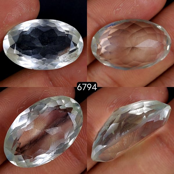 1Pc 27Cts Natural Crystal Quartz Faceted Cabochon Gemstone Oval Shape Crystal 25x16mm#6794