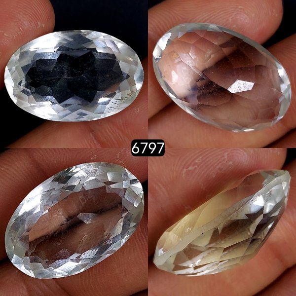 1Pc 33Cts Natural Crystal Quartz Faceted Cabochon Gemstone Oval Shape Crystal 26x18mm#6797