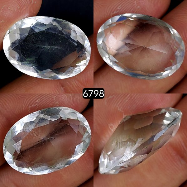 1Pc 23Cts Natural Crystal Quartz Faceted Cabochon Gemstone Oval Shape Crystal 24x16mm#6798