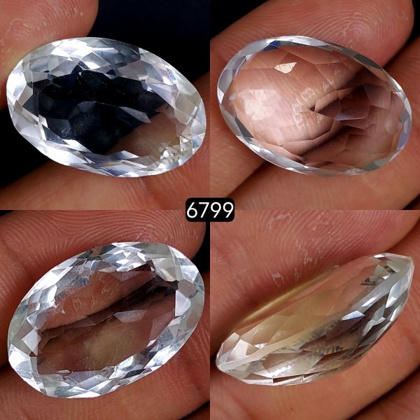 1Pc 27Cts Natural Crystal Quartz Faceted Cabochon Gemstone Oval Shape Crystal 25x17mm#6799