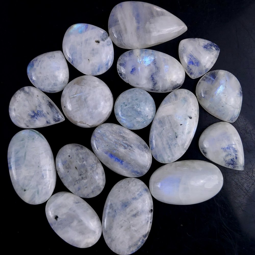 17Pcs 511Cts Natural Rainbow Cabochon Gemstone For Jewelry Making Crystal Cabochon Semi-Precious Rainbow Moonstone Flat Back Gemstone Lot 30x17 17x17mm#681