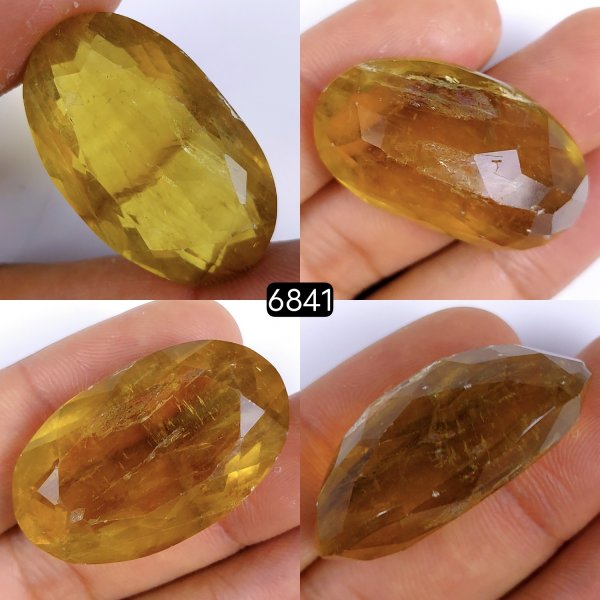 82Cts Natural Yellow Fluorite Faceted Cabochon Oval Shape Gemstone Crystal35x22mm#6841