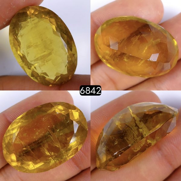 79Cts Natural Yellow Fluorite Faceted Cabochon Oval Shape Gemstone Crystal 32x22mm#6842