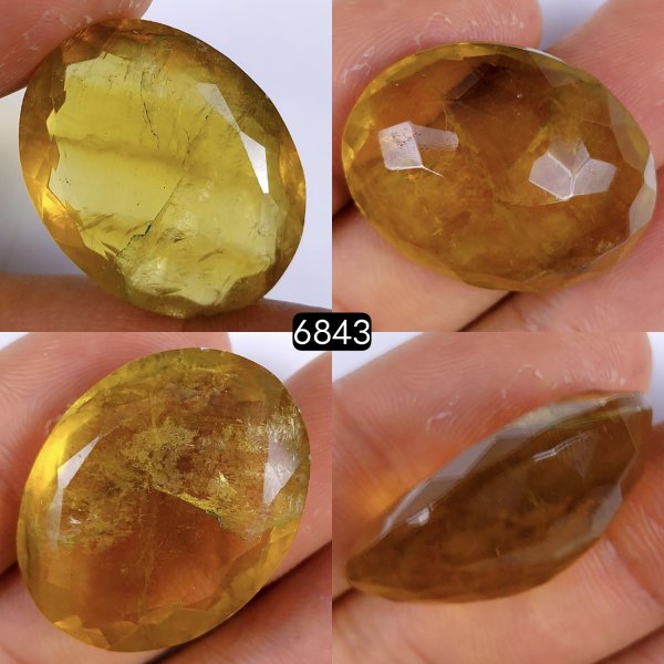 60Cts Natural Yellow Fluorite Faceted Cabochon Oval Shape Gemstone Crystal 30x24mm#6843