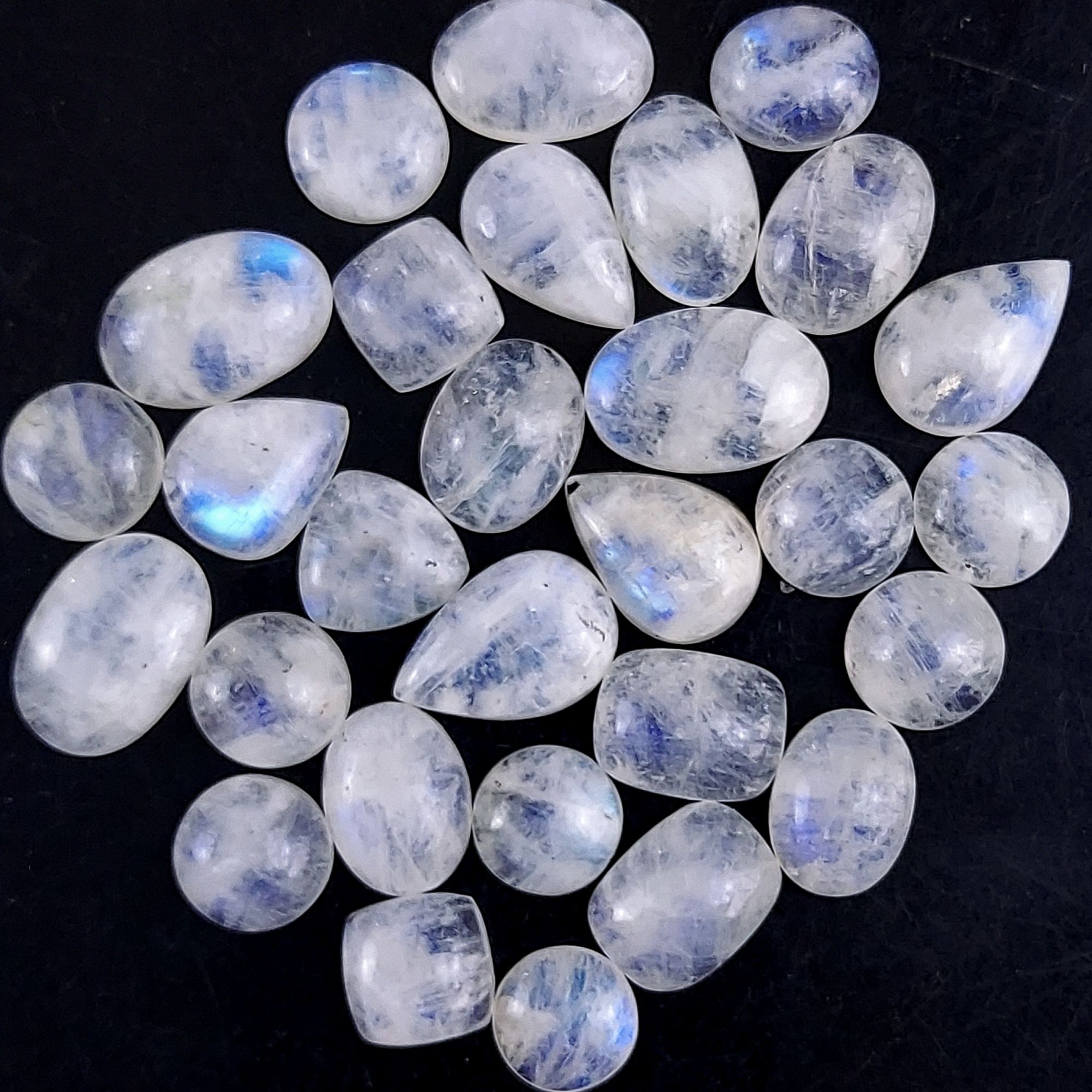 29Pcs 259Cts Natural Rainbow Cabochon Gemstone For Jewelry Making Crystal Cabochon Semi-Precious Rainbow Moonstone Flat Back Gemstone Lot 20x13 13x13mm#685