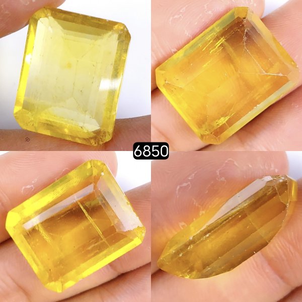 43Cts Natural Yellow Fluorite Faceted Cabochon Rectangle Shape Gemstone Crystal 25x19mm#6850