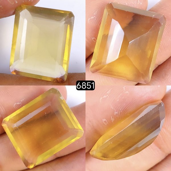 42Cts Natural Yellow Fluorite Faceted Cabochon Rectangle Shape Gemstone Crystal 24x20mm#6851
