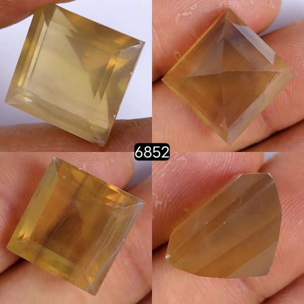 27Cts Natural Yellow Fluorite Faceted Cabochon Rectangle Shape Gemstone Crystal 16x15mm#6852