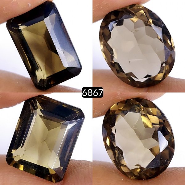 4Pcs 64Cts Natural Smoky Quartz Cabochon Lot Healing Crystals, Loose gemstones Champagne quartz, Oval Shape Smokey quartz, Faceted Quartz for jewelry 20x14 16x14mm#6867