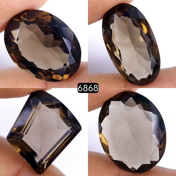 4Pcs 96Cts Natural Smoky Quartz Cabochon Lot Healing Crystals, Loose gemstones Champagne quartz, Oval Shape Smokey quartz, Faceted Quartz for jewelry 25x22 20x15mm#6868