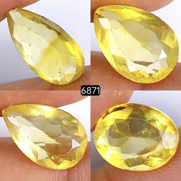 4Pcs 26Cts Natural Yellow Fluorite Faceted Cabochon Lot Healing Crystals, Loose gemstones Faceted Quartz for jewelry 16x11 13x9mm#6871