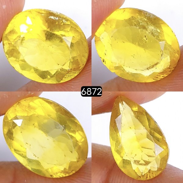 4Pcs 40Cts Natural Yellow Fluorite Faceted Cabochon Lot Healing Crystals, Loose gemstones Faceted Quartz for jewelry 17x13 16x10mm#6872
