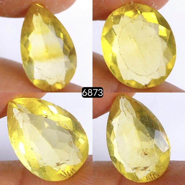 4Pcs 42Cts Natural Yellow Fluorite Faceted Cabochon Lot Healing Crystals, Loose gemstones Faceted Quartz for jewelry 22x14 16x12mm#6873