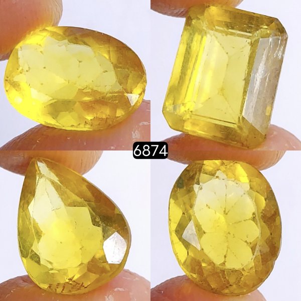 4Pcs 24Cts Natural Yellow Fluorite Faceted Cabochon Lot Healing Crystals, Loose gemstones Faceted Quartz for jewelry 14x10 13x9mm#6874