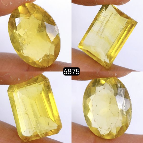4Pcs 92Cts Natural Yellow Fluorite Faceted Cabochon Lot Healing Crystals, Loose gemstones Faceted Quartz for jewelry 22x15 20x15mm#6875