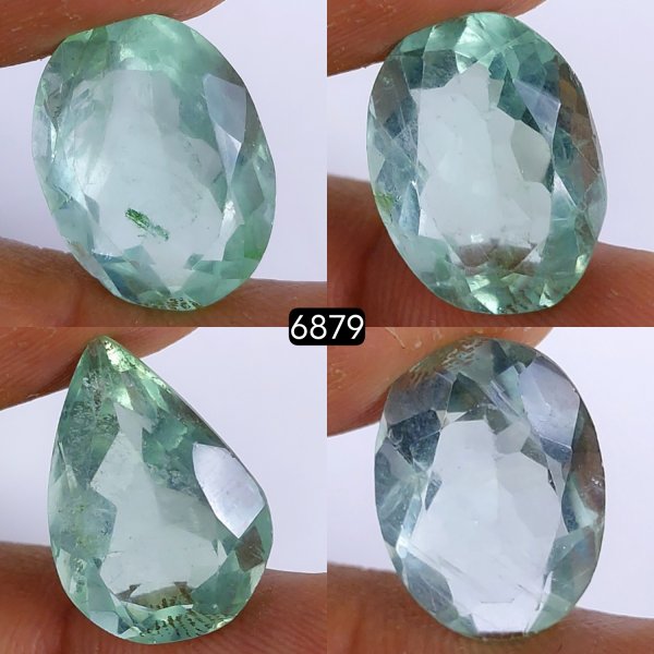 4Pcs 60Cts Natural Green Fluorite Faceted Cabochon Lot Healing Crystals, Loose gemstones Faceted Quartz for jewelry 18x14 16x12mm#6879